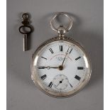 Edwardian silver pocket watch, hallmarked for 1904. Going barrel, in a heavy silver case, key wound,