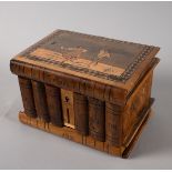 19th century puzzle box In the shape of books with inlaid top. 4 by 6 by 4in. (10.2 by 15.2 by 10.