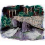 Ethna Brogan BRIDGE AT TOLLYMORE FOREST, 1990 felt and textile with initials and date stitched lower