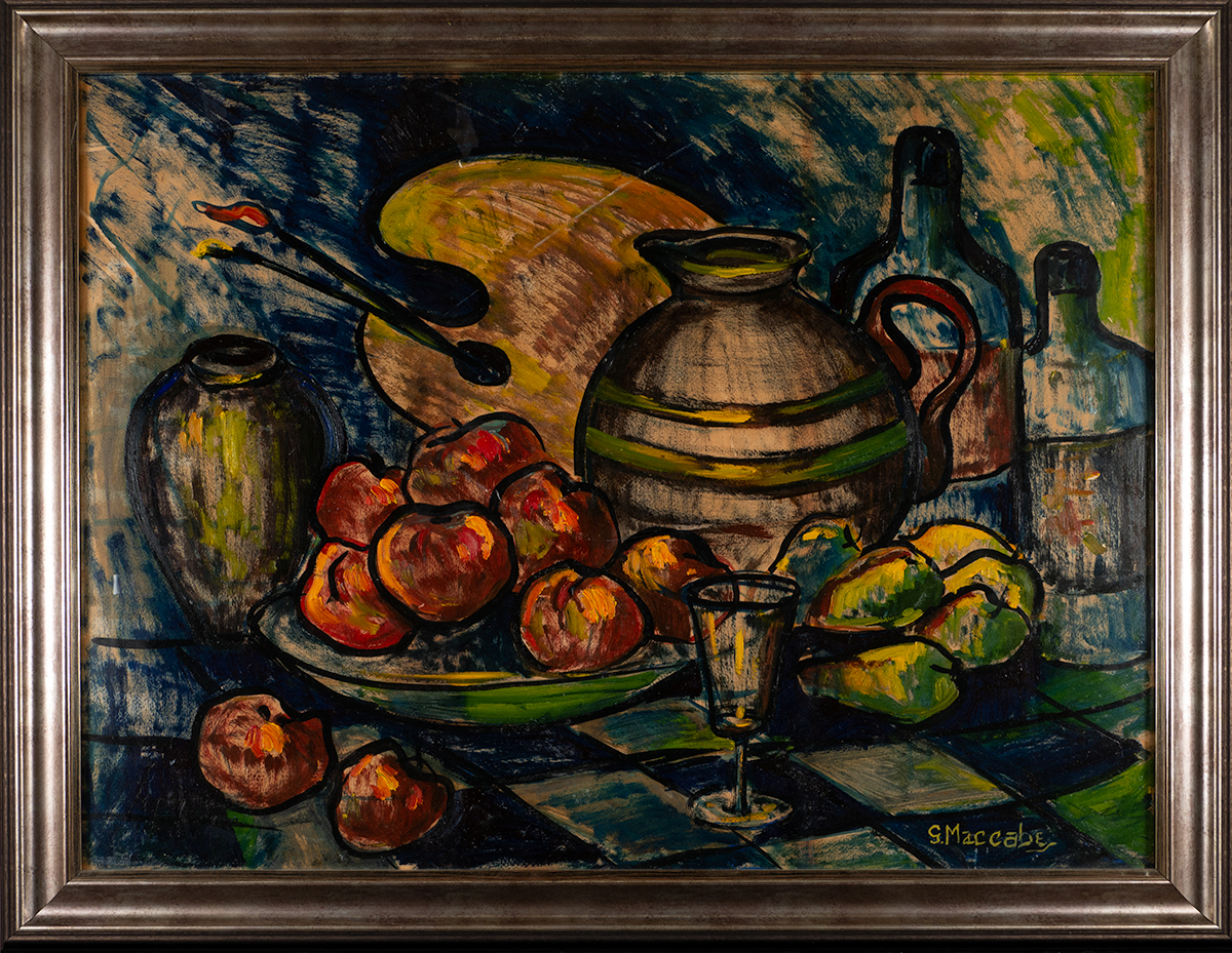 Gladys Maccabe MBE HRUA ROI FRSA (1918-2018) STUDIO STILL LIFE oil on card signed lower right; - Image 2 of 5