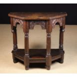 A Fine Charles I Joined Oak Credence Table of canted form.