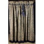 A Group of Six Lined & Interlined Curtains made from a ecru ground linen printed with green flecked