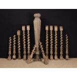 An Antique Dry Oak Column of knopped octagonal form on a square foot 91 cm in height (36") and A