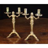 A Pair of 19th Century Brass Twin Branch Candelabra.