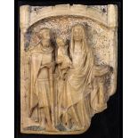 A Late 14th Century Nottingham Alabaster Triptych Wing depicting 'The Presentation at the Temple'