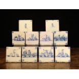 Ten Blue & White Delft Tiles: A pair of 17th century tiles painted with small full-length figures