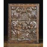 A Charming Relief-carved Oak Panel of the Nativity Scene, Circa 1600.