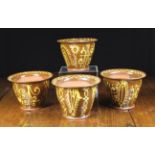 A Set of Four Red Clay Calder Valley Slipware Jardinieres by John Hudson decorated with yellow slip