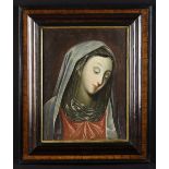 A 17th Century Oil on Canvas: Head & Shoulders Portrait of the Virgin Mary wearing a head scarf