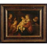 A 17th Century Dutch Oil on Canvas: Madonna & Child with two female attendants and an elder,