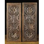 A Pair of Good 17th Century Pierced Oak Ventilated Panels carved with symmetrical daisy wheels