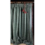 A Pair of Lined & Interlined Curtains made of dark green heavy cotton fabric woven with undulating