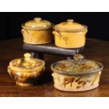 A Group of Four 19th Century French Lidded Casseroles pots from the Limousin Region with decorative