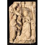 A Fine Early 15th Century Alabaster Relief Carving of 'The Annunciation' retaining traces of