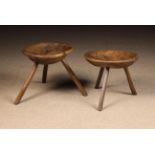 Two 19th Century Rustic Dish-topped Stools.