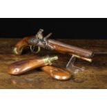 A Late 18th/Early 19th Century Flintlock Pistol and two copper shot flasks.