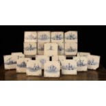 A Group of Twenty 18th century Blue & White Delft Tiles painted with buildings in landscape and