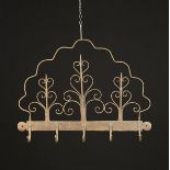 An 18th Century Wrought Iron Wall Rack fitted with five hooks on a horizontal bar surmounted by
