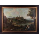 A Large 18th Century Oil on Canvas: Landscape with Figures & animals,