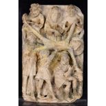 A Fine 15th Century Nottingham Alabaster Relief Carving of 'The Deposition of Christ' with traces