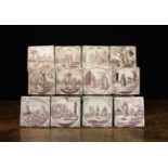 A Set of Twelve 18th Century Delft Tiles hand-painted in manganese with biblical allegories in