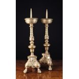 A Pair of 17th/18th Century Flemish Baroque Pricket Candlesticks.