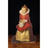 A Small Painted Plywood Dummy Board or Companion resembling a 16th Century Dutch girl with flowers