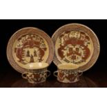 Two 17th Century Style Thomas Toft Slipware Red Clay Armorial Chargers & Two Posset Pots by John