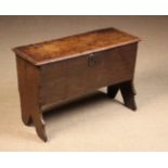 A Small Early 18th Century Boarded Oak Six Plank Coffer with original iron lock plate.