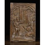 A Fine Oak Relief-Carved Panel depicting the Return of the Prodigal Son, Circa 1600.