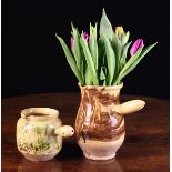 Two 19th Century French Pottery Jugs with side handles and decorative glaze,