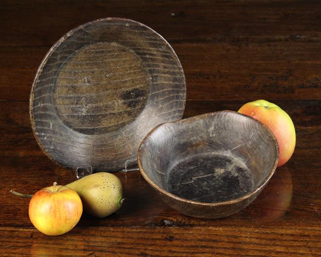 Two Small Antique Treen Bowls, Massif Central, France, 18 cm and 15 cm in diameter (7" and 6").