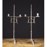A Pair of 18th Century Style Wrought Iron twin-socket Table Candlestands.