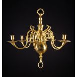 A 19th Century Dutch Brass Six Branch Chandelier in the 18th century style.