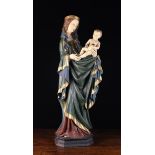 A 19th Century German Polychromed Wood Carving of The Virgin & Child in the Medieval Style.