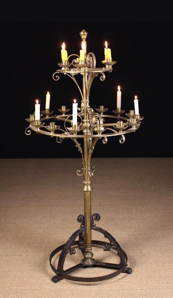 A 19th Century Gilt Brass & Iron Two Tier Floor Standing Candelabra.