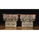 A Pair of 18th Century Carved & Painted Corinthian style Pilaster Capitals crested with acanthus