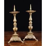 A Pair of Continental Bronze Pricket candlesticks, Circa 1800.