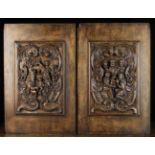 A Pair of Early 17th Century Oak Panels carved in relief with depictions of 'The Adoration of the