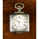 An Unusual Travelling Desk Watch in a Square Shaped case with rounded corners,