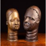 Two 20th Century African Bronze/Brass Alloy Heads modelled after the 'Ife Head' from Nigeria now in