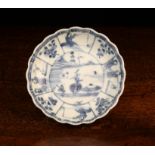 A Small Chinese Kangxi Blue & White Dish with scalloped sides,