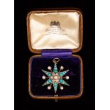 A Victorian Star Shaped Brooch/Pendant set with turquoise beads, diamonds and pearls.