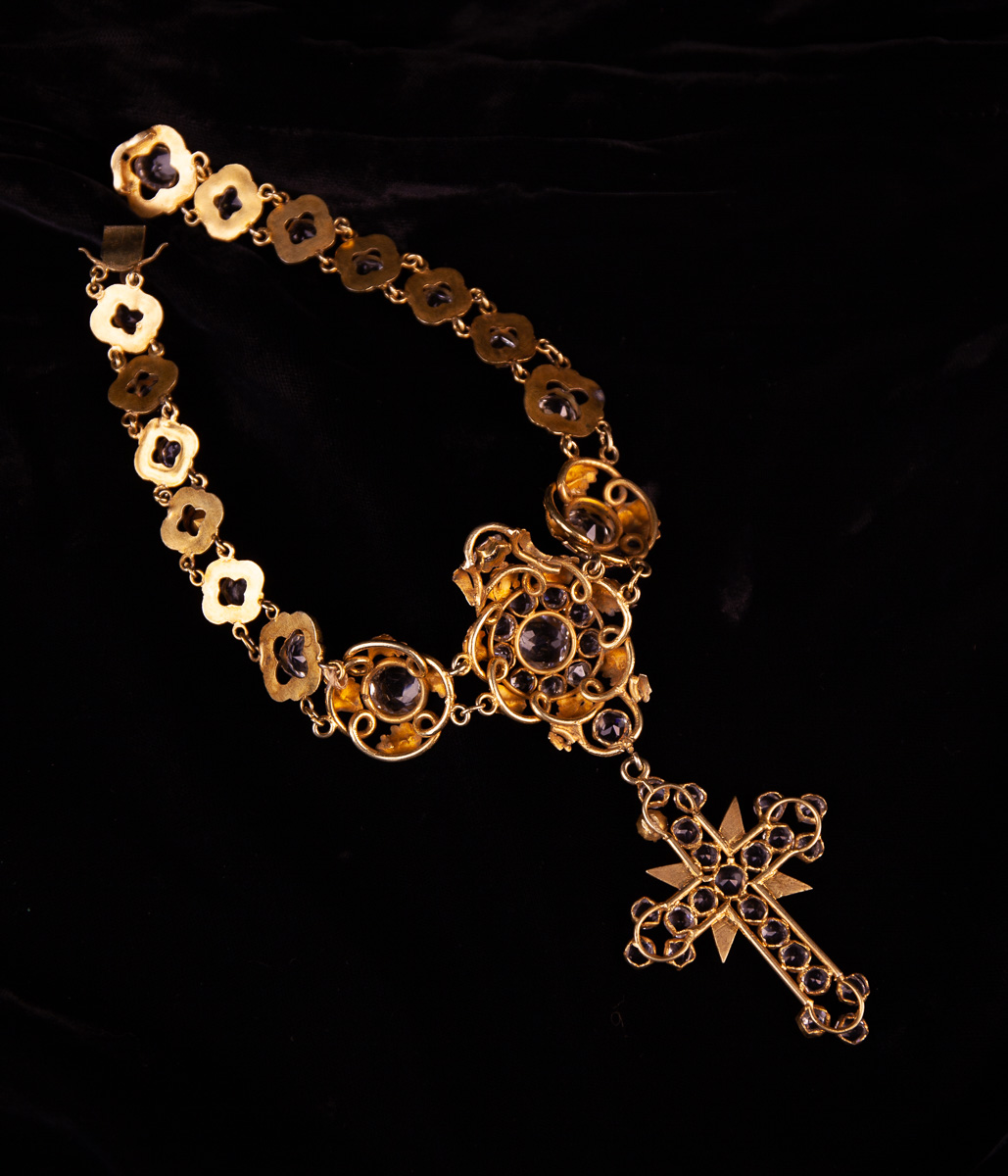 A Striking 19th Century Silver Gilt and Paste encrusted Necklace with pendant crucifix. - Image 2 of 3