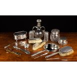 A Group of Silver Dressing Table Items: An Art Deco Silver Mounted Dressing Table Set comprising of
