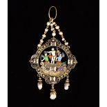 A Fabulous Austrian 19th Century Enamelled Silver Pendant inlaid with niello and inset with