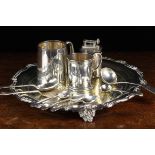 A Group of Silver Items on a Silver Plated Tray: Comprising of an Edwardian christening mug