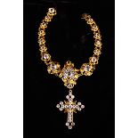 A Striking 19th Century Silver Gilt and Paste encrusted Necklace with pendant crucifix.