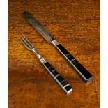 An Attractive Antique Side Knife & Fork with striated agate handles,
