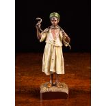 Franz Bergman. An Austrian Cold Painted Orientalist Bronze Figure of a Snake Charmer.